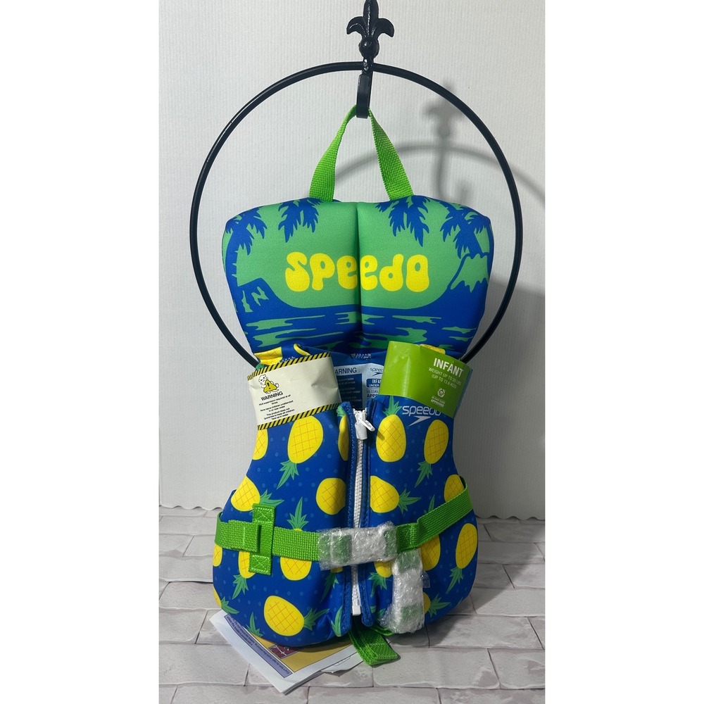 Speedo Infant Life Vest PFD USCG Approved Pineapple Blue Green Up to 30lbs NEW